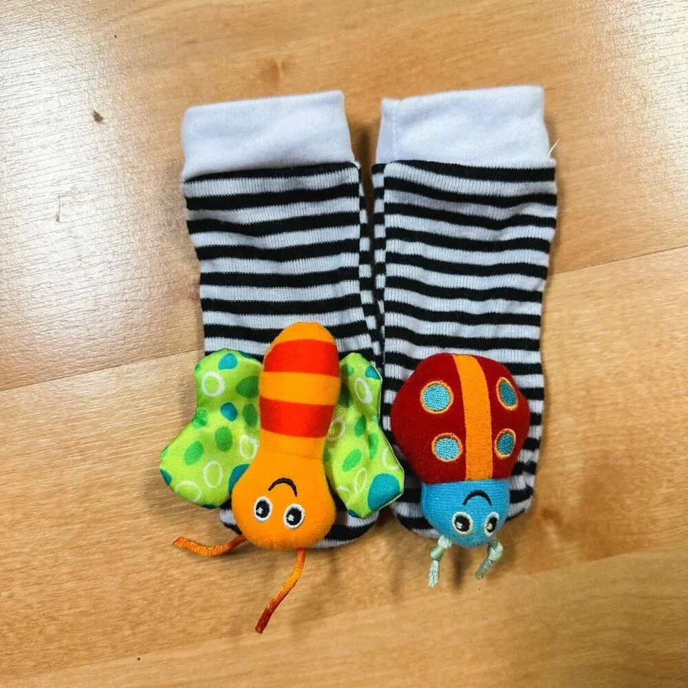 2-Piece Bumble Bee Bugs Baby Rattle Toy Socks Bundle Sensory Learning Play